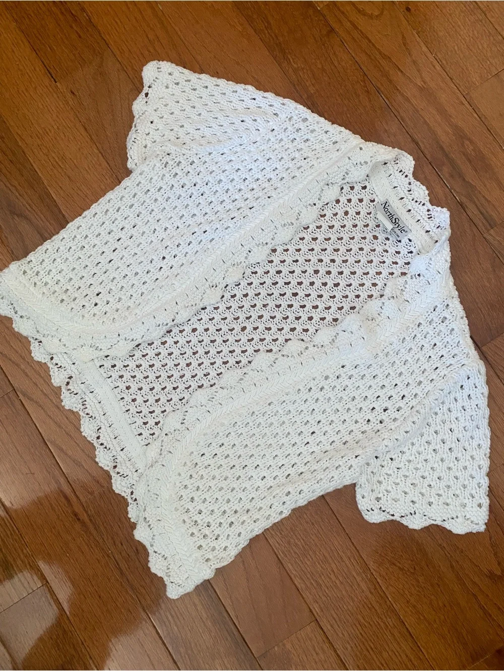 NorthStyle White Open Knit Crochet Cardigan Sweater Shrug Boho Cottagecore Small - Picture 7 of 10